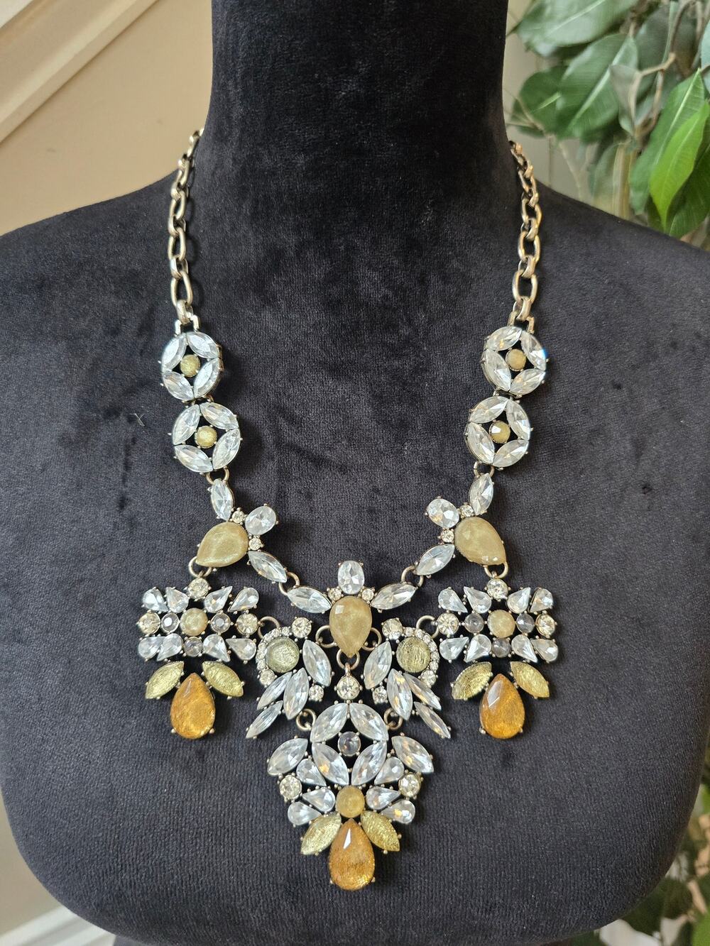 Gold Crystal Statement Bib Necklace
